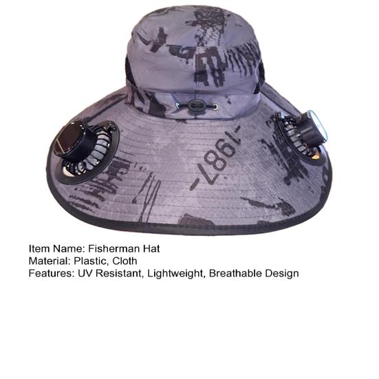 Fisherman Hat with 2 Adjustable Solar Fans Lightweight Breathable Wide Brim Solar Powered Fan Hat Outdoor Sun Protection Cap