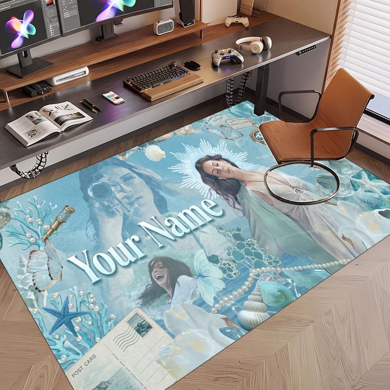 Custom Name Crystal Velvet Rug,Lana Del Rey Comfortable Anti Slip Floor Mat For Room Decoration