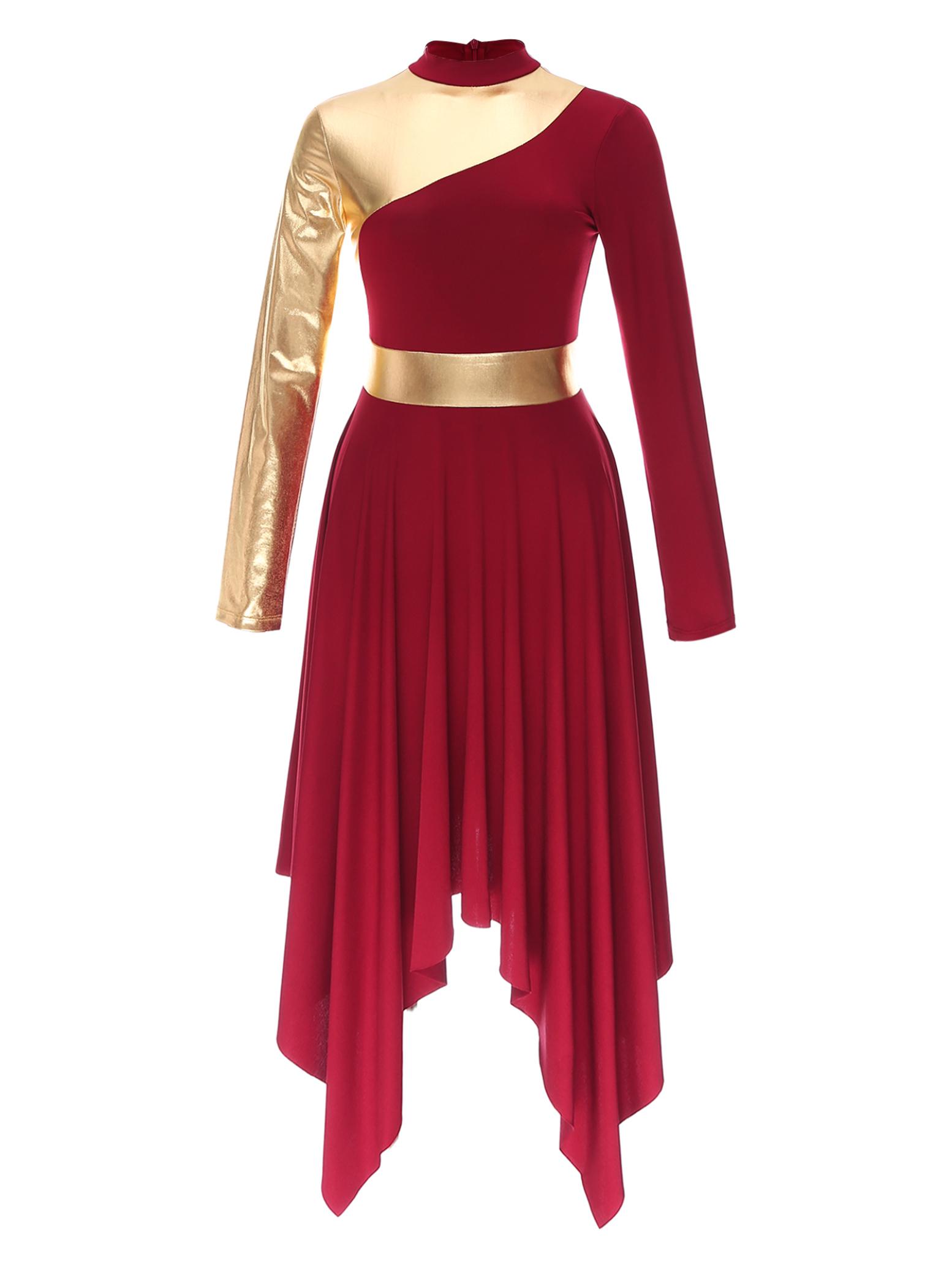 

Женское праздничное платье с тонкой талией, литургическое литургическое платье для танцев, костюм с высоким и низким поклонением, металлическое платье с цветными блоками S бордовый