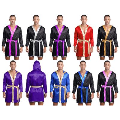 Herren Satinkapuze Umhang Glänzende Borte Offene Vorderseite Gürtel Boxen Robe