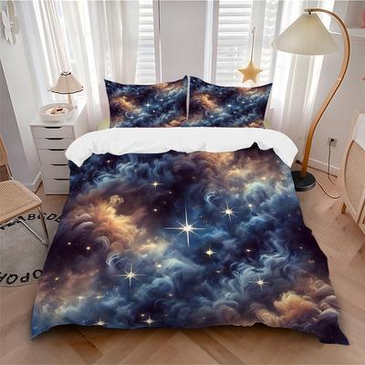 3pcs Bedding Set Galaxy Nebula Includes 1 Comforter + 2 Pillowcases, Without Pillow Inserts, Soft Comfortable, Lightweight Breathable110