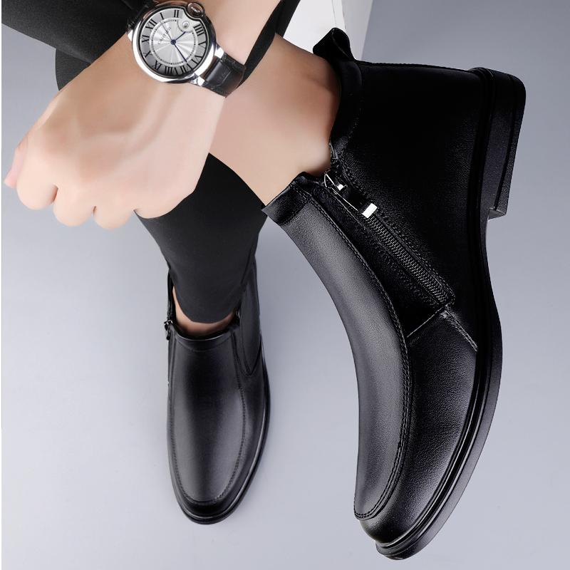 Fashion Luxury Brand Men Chelsea Boots Genuine Leather Winter Plush Ankle Boots Men's Dress Shoes Business British Style Casual Boots