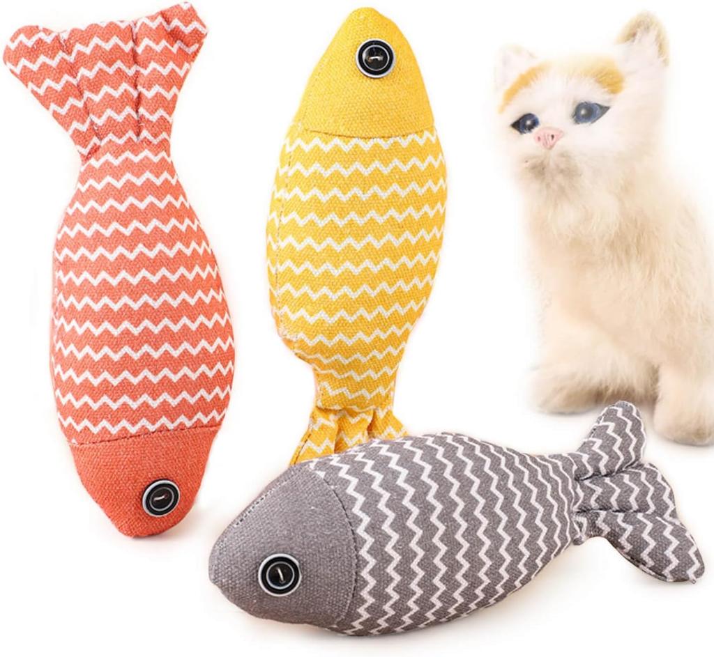 Cat Toys Fish,Plush Interactive Cat Toy for Indoor Cats,Crinkle Sound Catnip Toys Soft Linen, Interactive Kitten Exercise Kicker Toys for Indoor Cats