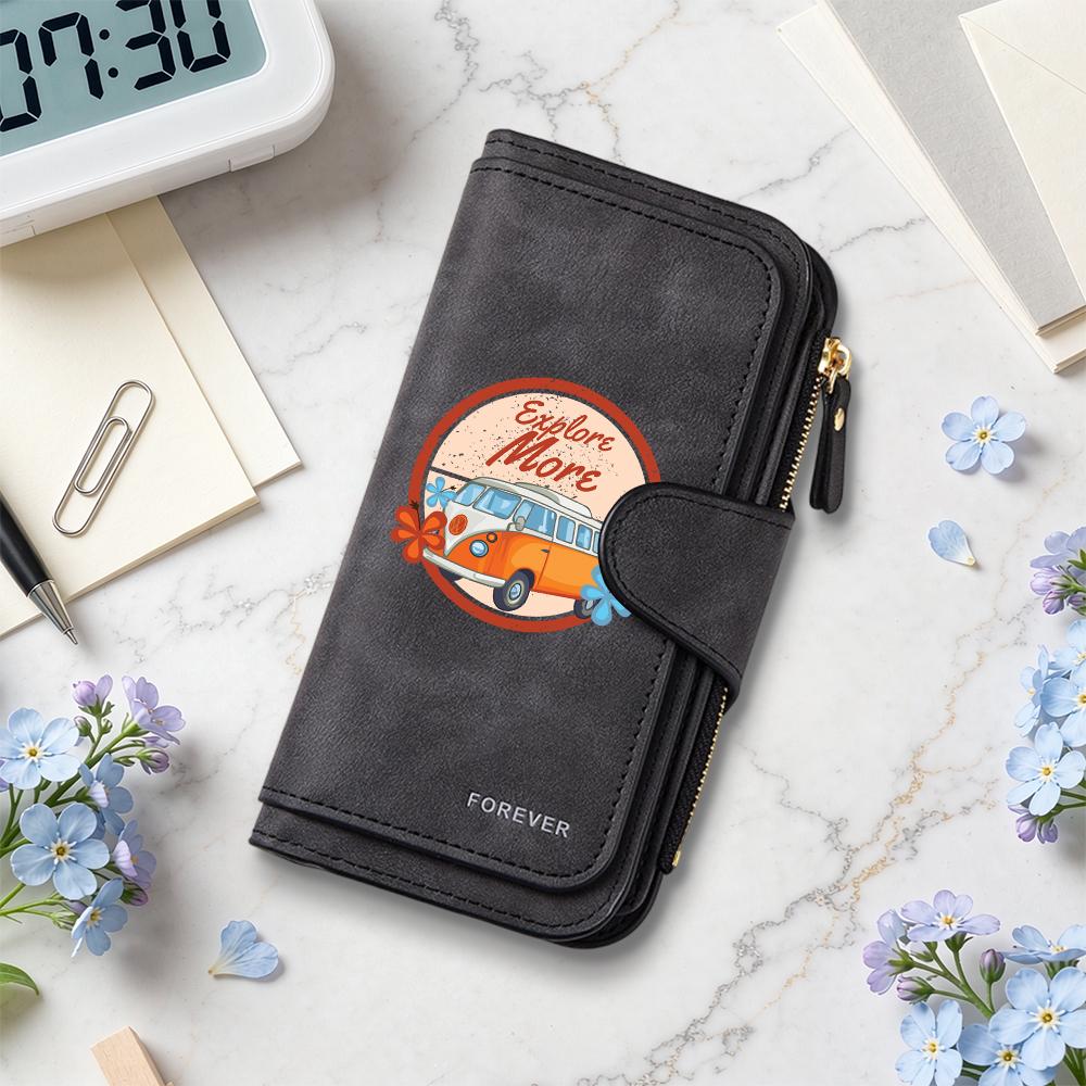 Retro Travel Pattern Purse Fashion Casual Long Wallet Portable Card Holder