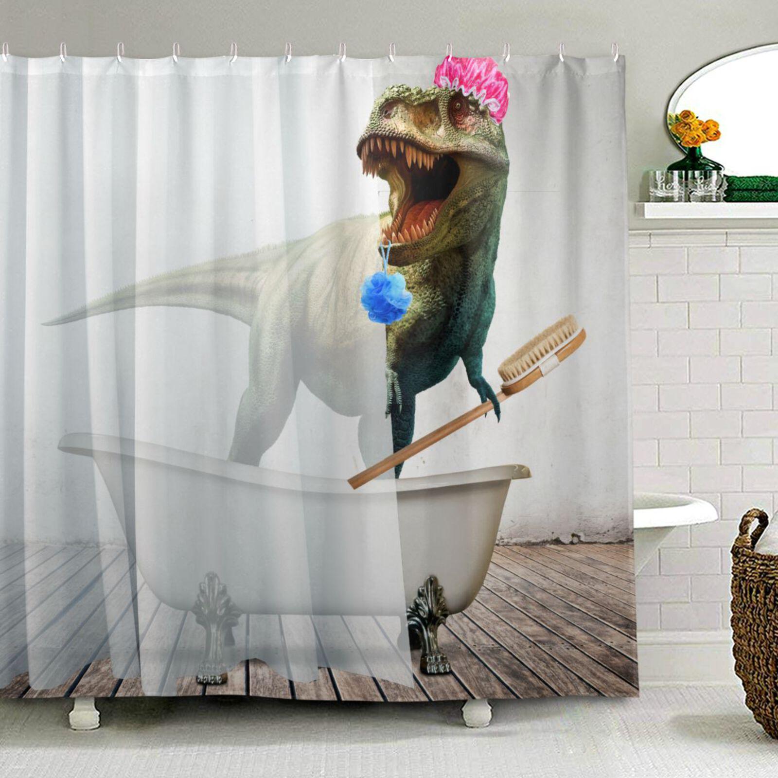 Jessica Chen Shower Curtain Creative Dinosaur Pattern Bath Curtain With 12 Hooks Waterproof Fabric For Bathroom Tub Stall Home Hotel Decor