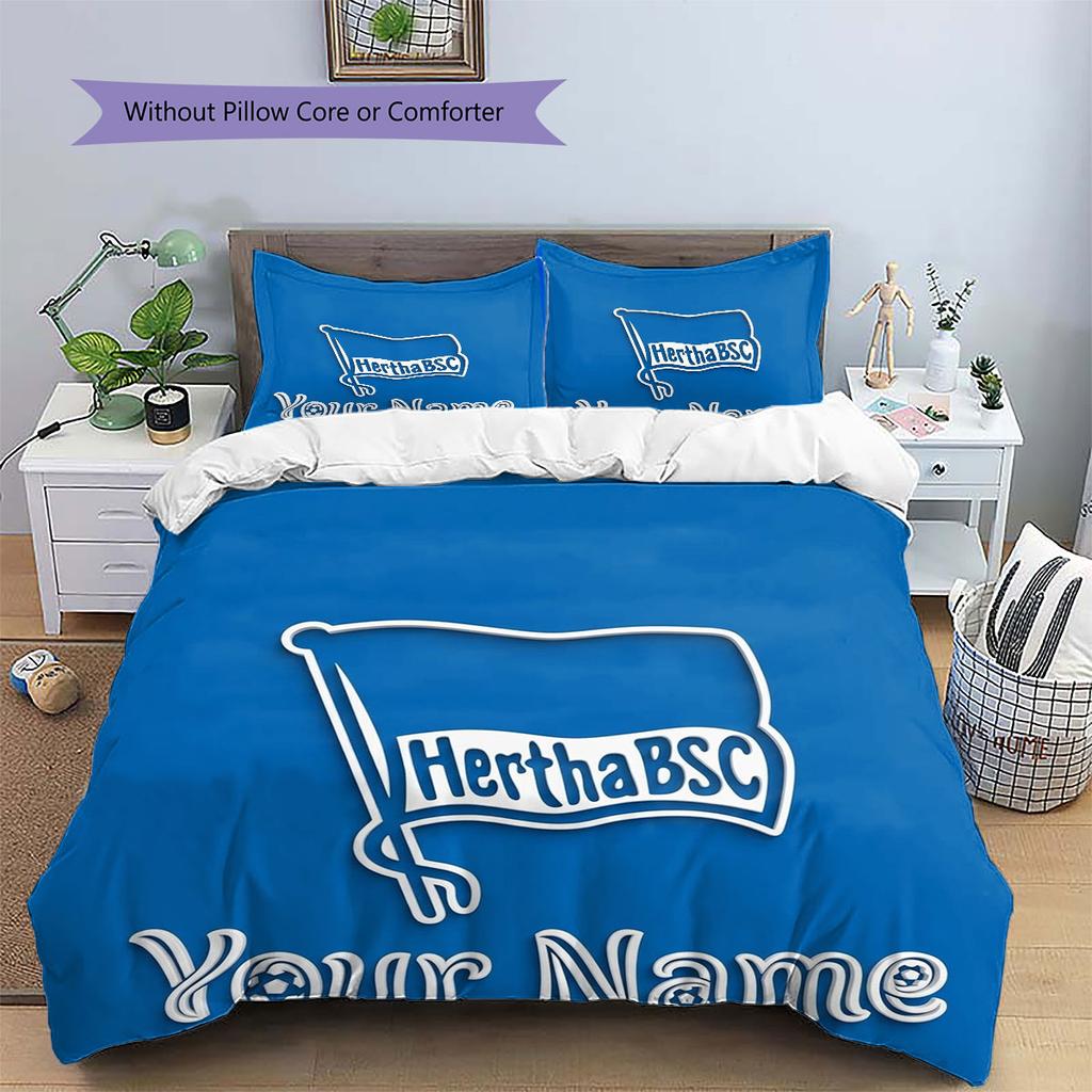 Hertha BSC Custom Name Pattern Bedding,Quilt Set Quilt Cover Pillowcase Home Birthday Gift(1 * Duvet Cover + 2 * Pillowcase, Without Core)
