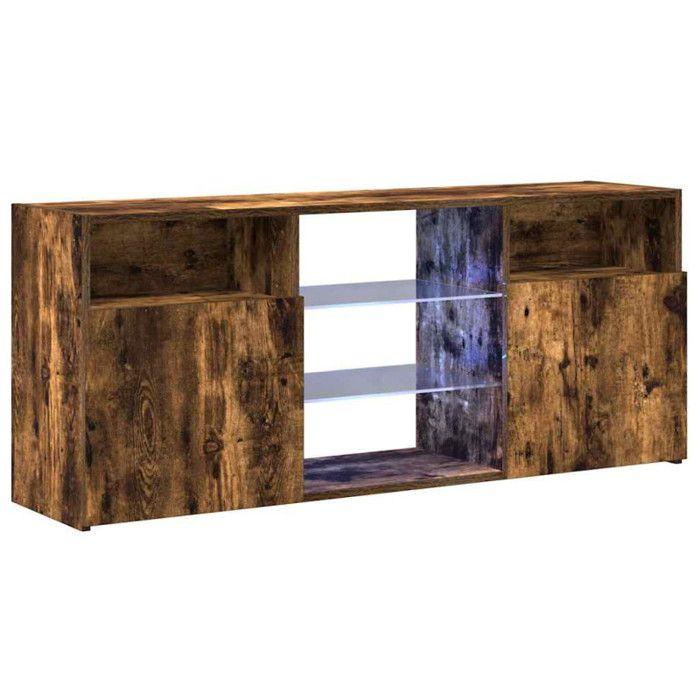 VidaXL TV Cabinet with LED Lights Smoked Oak 120x30x50 Cm, TV Stand, HiFi Cabinet, Entertainment Center, Media Unit, 815714