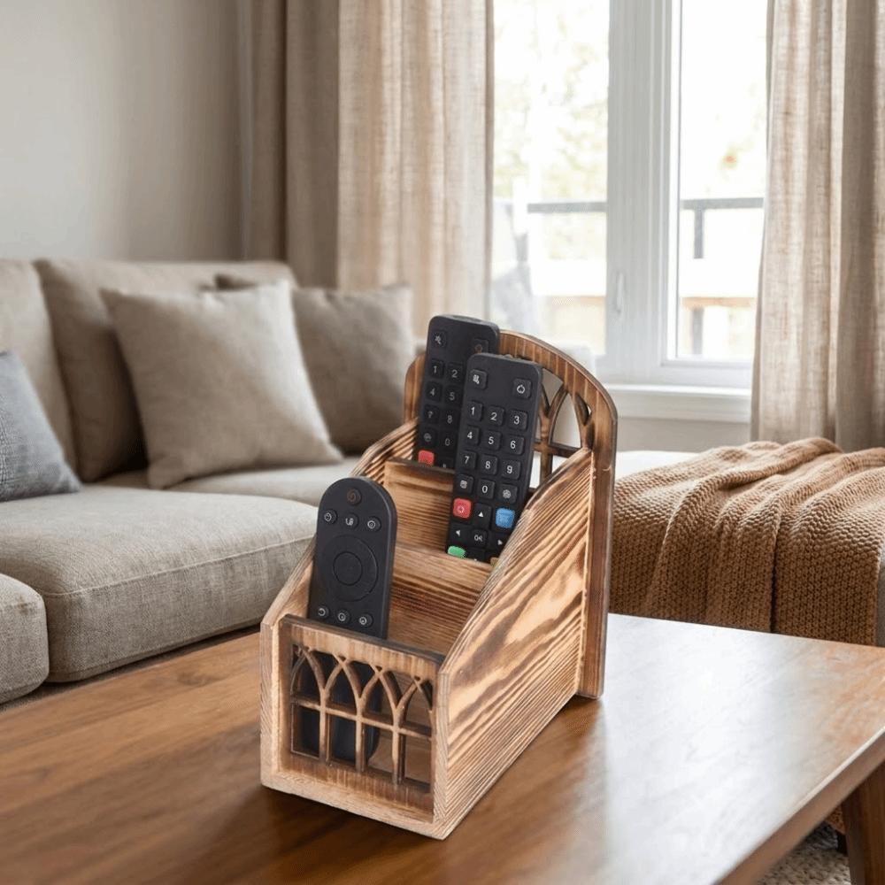 Vintage Style Remote Control Holder Wooden Desktop Storage Box Desktop Organizer Office