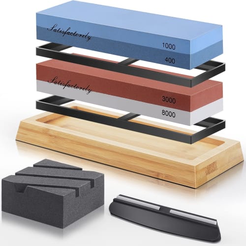 

Двусторонний набор точильных камней для заточки ножей, #400/1000/3000/8000, для грубой, средней и финишной заточки, для домашнего и ресторанного использования, включает