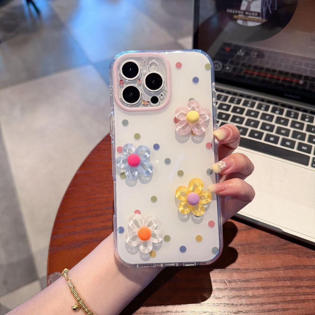 Gentle Pores 3D Polka Dot Floral Case for iPhone 17 Pro Max/15 Pro/14/15