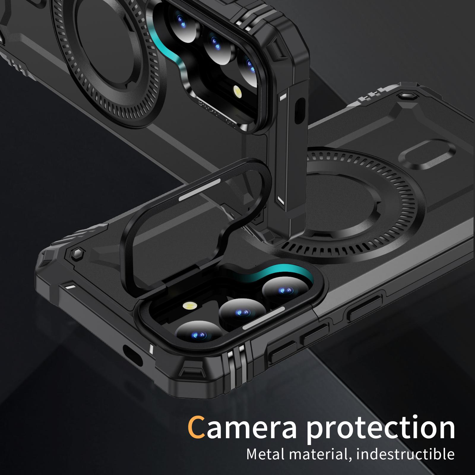 

For Samsung Galaxy S25 Magnetic Case Lens Kickstand PC+TPU Shockproof Phone Cover Blue
