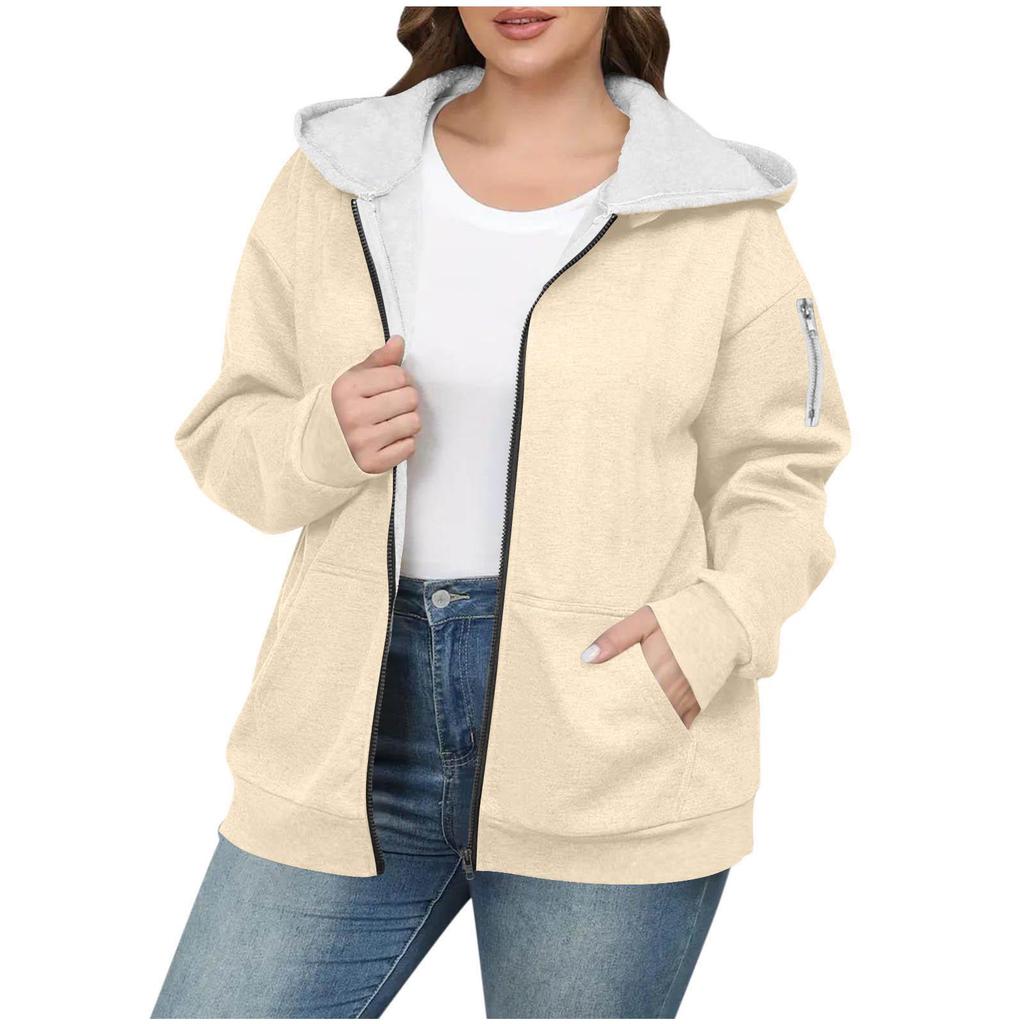 Women's Retro Color Block Fleece-Lined Hooded Cardigan - Slimming, Casual, Loose Fit, Perfect for Autumn/Winter Warmth.