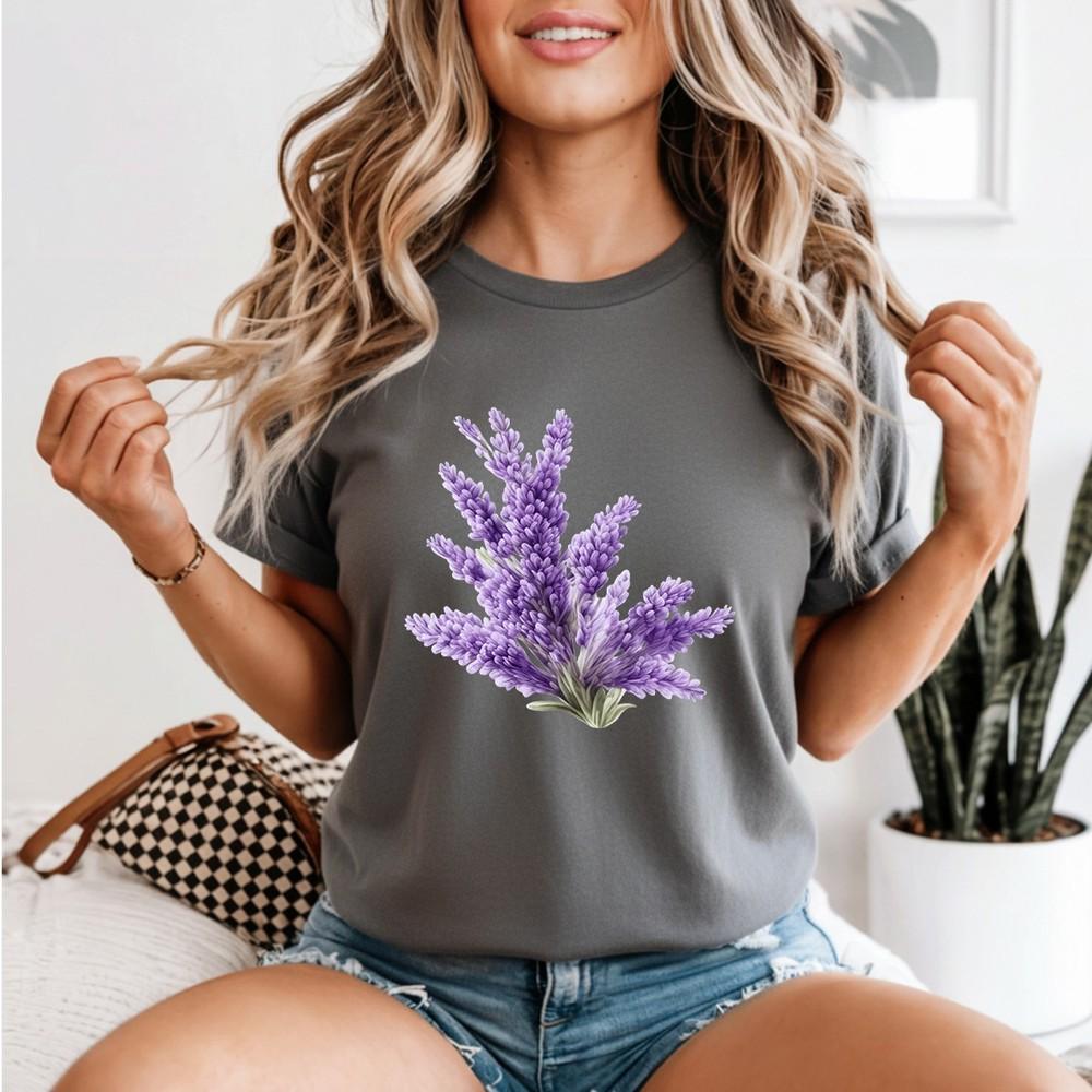 Lavender Floral Unisexs T Shirt Plants Watercolor Tee Garden Bloom Graphic Top