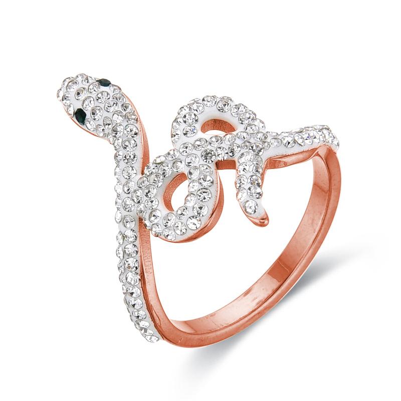 FYSARA Retro Stainless Steel Snake-Shaped Rings Eternity Promise Crystal Wreath Finger Ring for Women Boho Zircon Party Gift