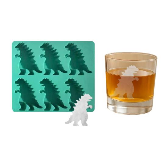 Dinosaur Ice Cube Mold Easy Fill Release 6 Cavity Gojira Ice Tray Freezer Safe Ice Maker for Summer Drinks Cocktail Party