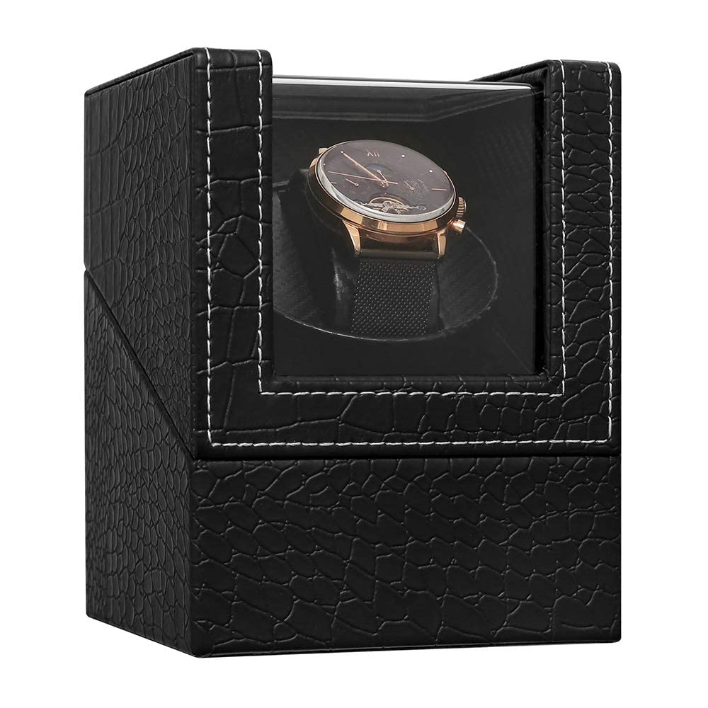 Automatic Watch Winder (Single Watch Winder) with Premium PU Leather, Compatible with Men's and Women's Watches, 2023 Upgrade (Crocodile Pattern -