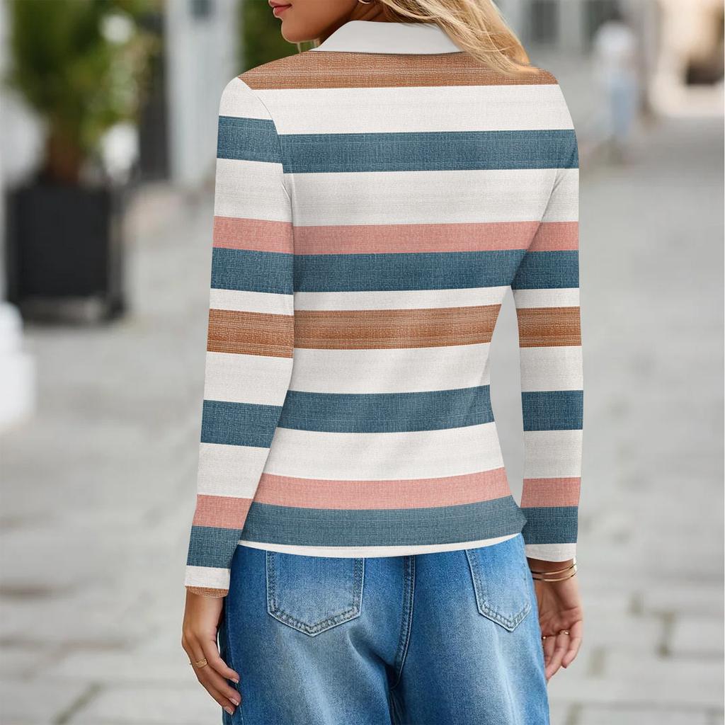 Chemise décontractée à manches longues et revers pour femme, haut imprimé à boutons