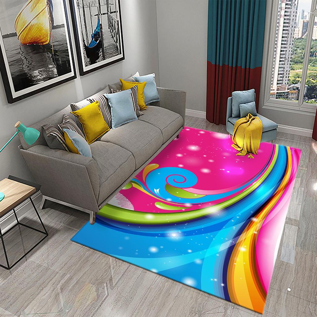3D Colorful Flowing Line Swirl Carpet Stylish Modern Abstract Carpet for Living Room Bedroom Decor Rugs Bathroom Non-slip Rugs