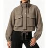 PEYWOW Damen Vintage Casual Einfarbig Druck Herbst Winter Langarm Jacken & Mäntel