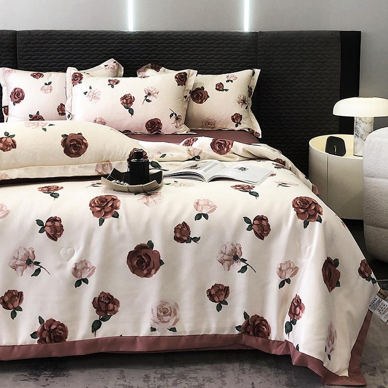 Piumone Estivo Sottile 4 pezzi Tessili per la Casa Lusso Leggero Coperta Estiva Fresca Taglia Queen Piumone per Aria Condizionata Set Lenzuolo Federe