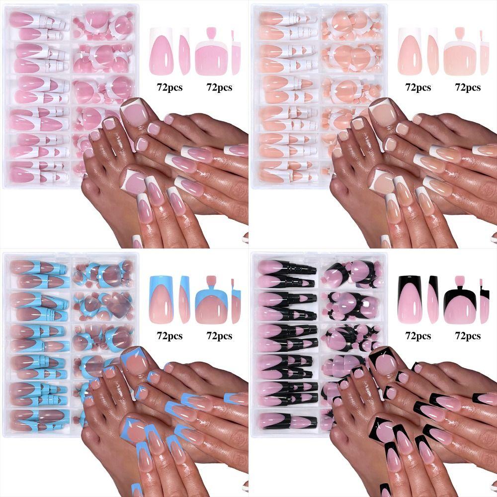 Detachable Long Ballerina Fake Nails and Toe Nails Kit French Full Cover Press On Nails Classic False Nails DIY