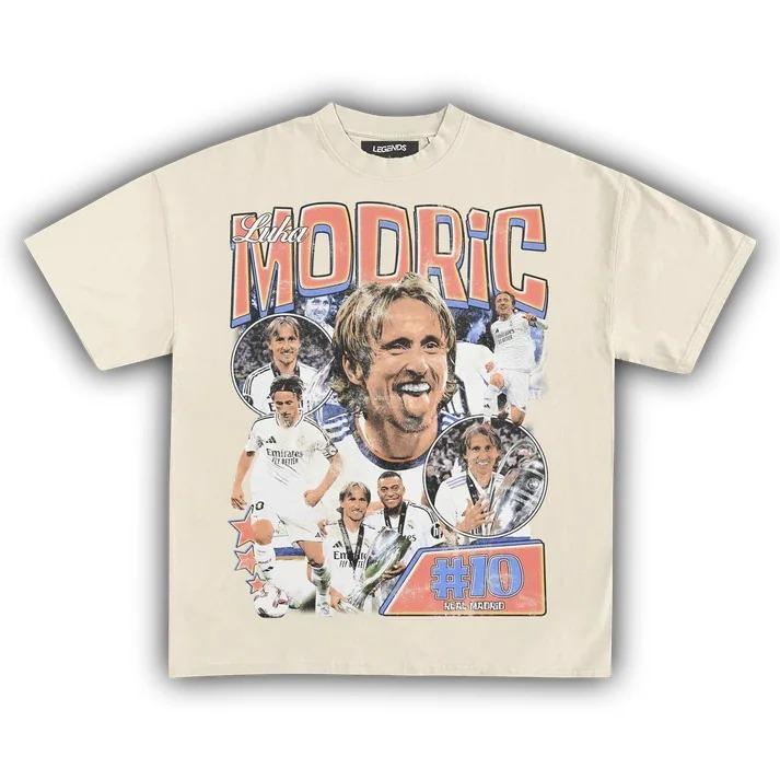 Luka Modrić Real Madrid #10 Vintage Bootleg Oversized T-Shirt, Fußball Legende Grafik T-Shirt, Unisex Lässiges Oberteil S beige