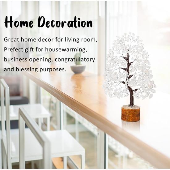 Crocon Clear Quartz Gemstone Money Tree Feng Shui Bonsai Reiki Crystal Healing Chakra Balancing Decoration Ornament Figurine Spiritual Enhancement