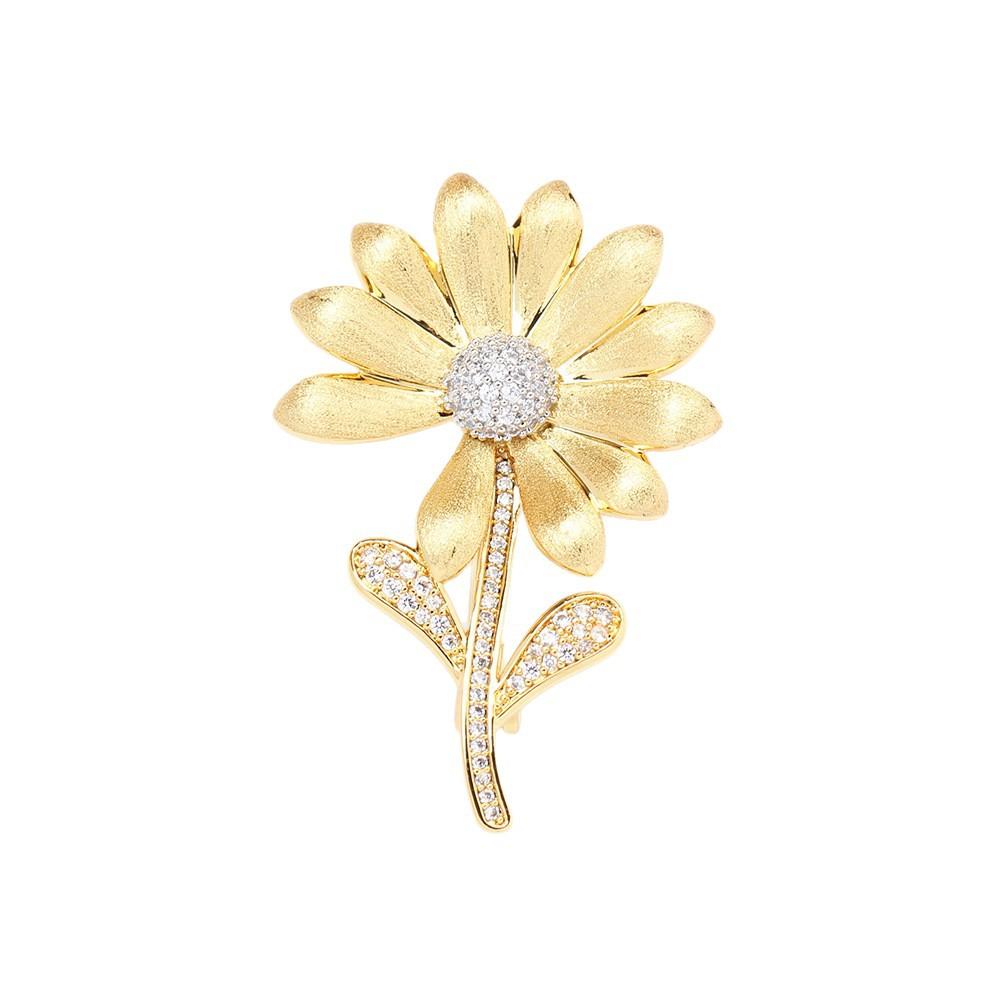 New Korean version of stone-inlaid gold brushed craftsmanship daisy brooch temperament niche bouquet pin coat accessories men and women