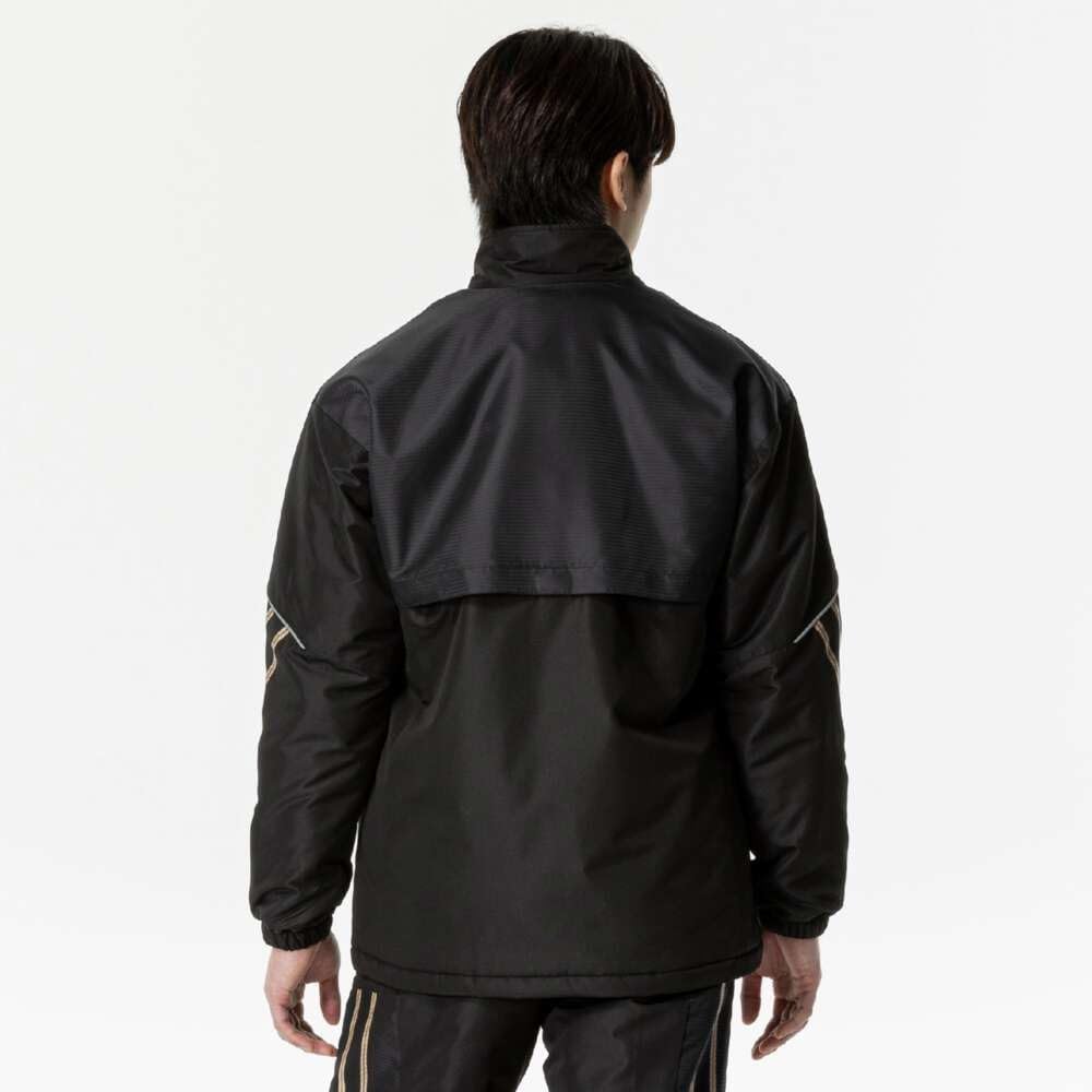 Mizuno Breath Thermo Training Warmer Jacket with and Windproof Black and Gold MC-LINE Wear, Moisture-Wicking, Heat-Generating, Water-Repellent,