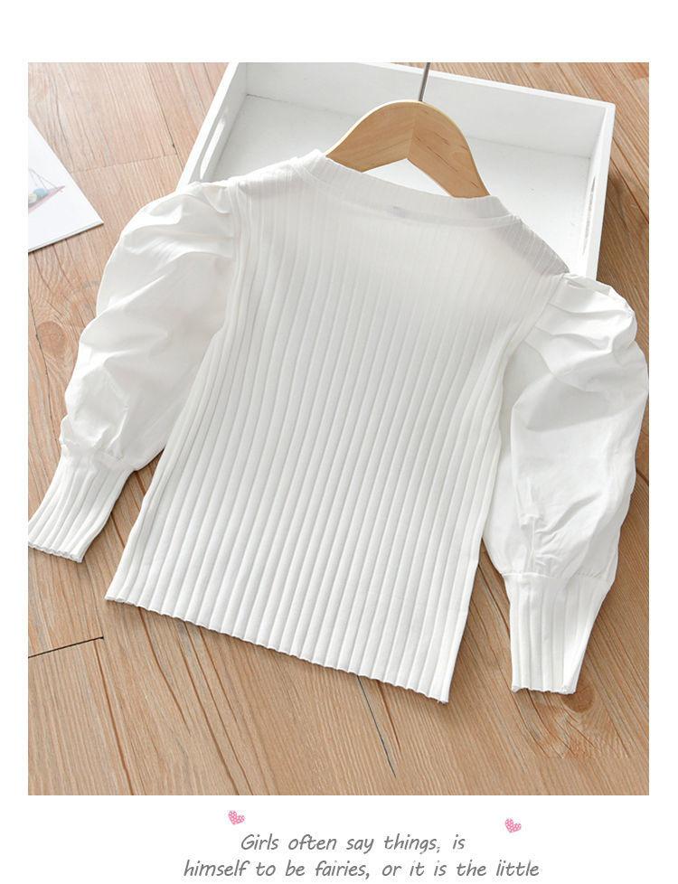 Girls' Puff Sleeve Ribbed Long-Sleeve Top - Casual Spring 2025