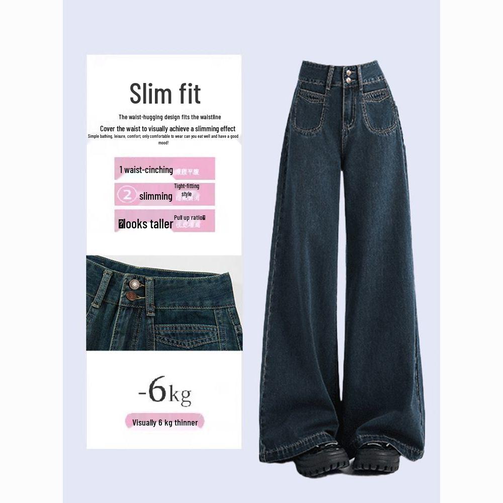 2025 Summer Retro High-Waisted Wide-Leg Jeans for Women L синий