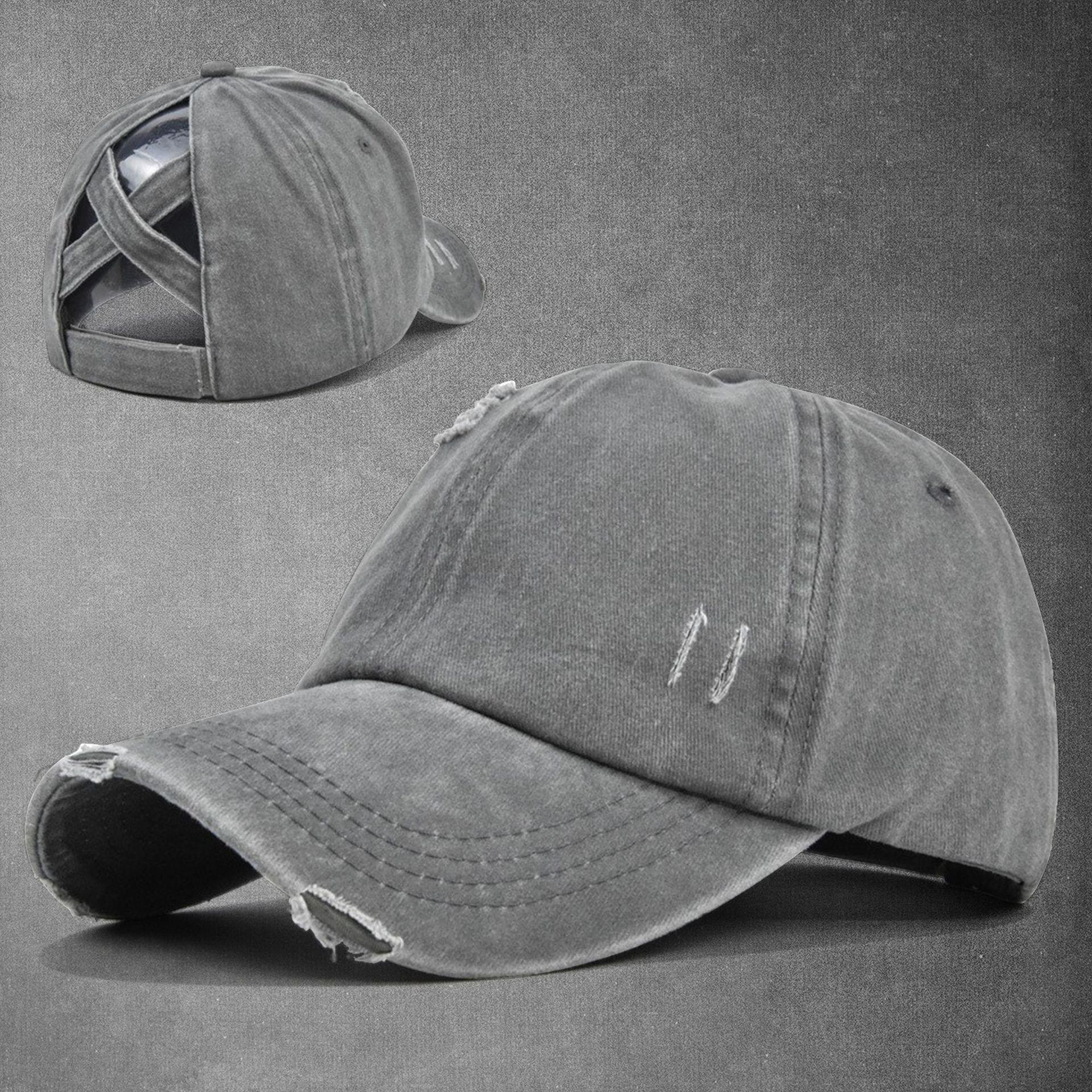 Washed Vintage Cross Ponytail Baseball Cap European and American Outdoor Sun Protection Retro серый
