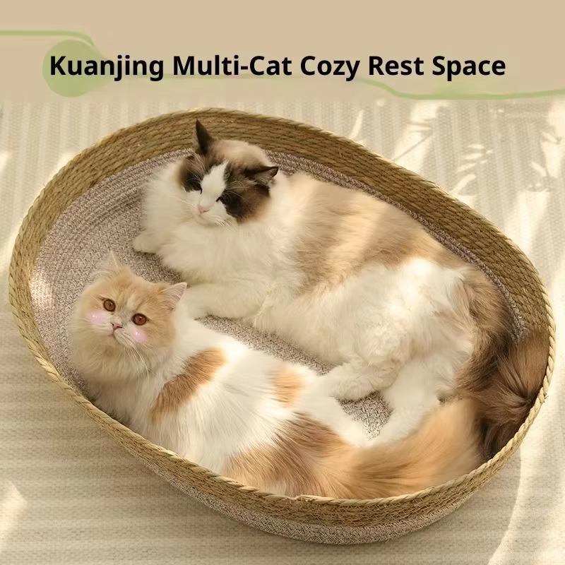 Oval Straw Cotton Rope Solid Eco-friendly Cat Nest Scratch-resistant Woven Pet Bed Summer Cool Cross-border Factory Wholesale