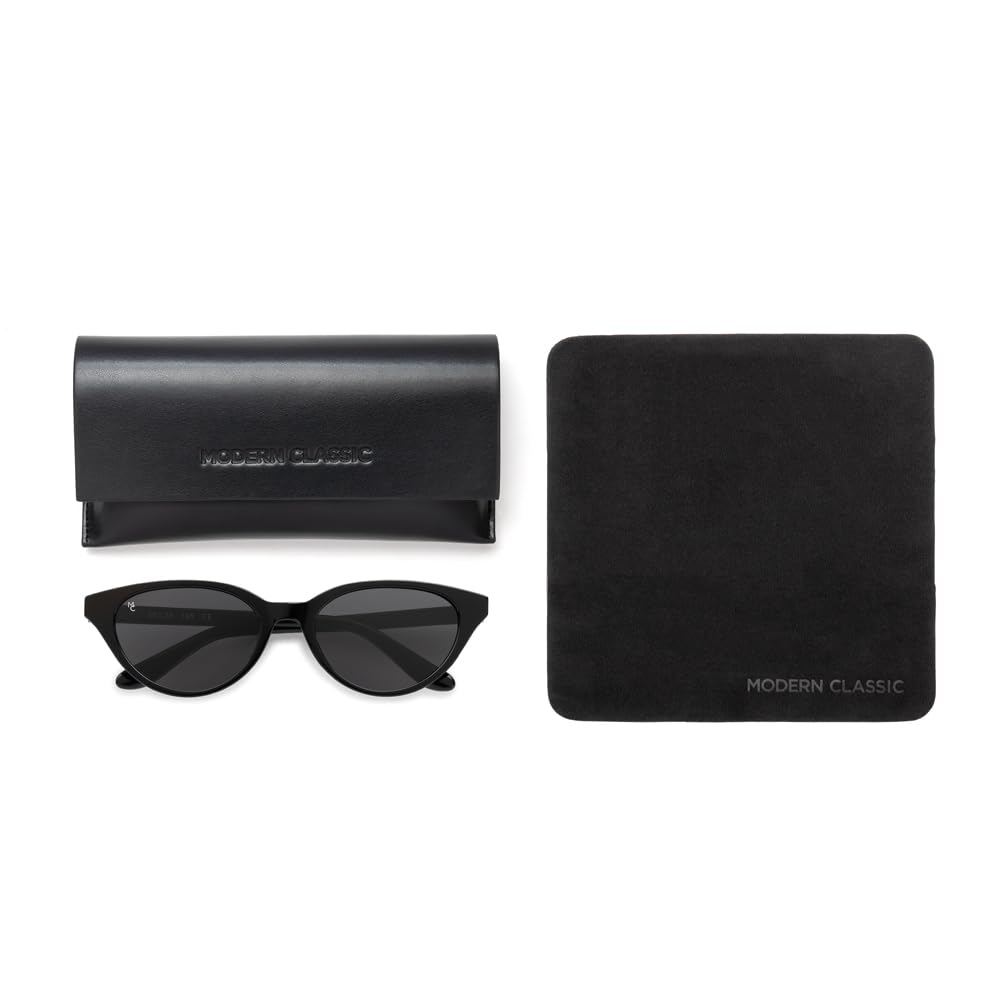 [MODERN CLASSIC] Modern Classic Mira Cat-Eye Slim Sunglasses, UV Protection, Unisex, Modakura (Black), UV400 Polarized Lenses, Sabae Design Brand