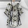 Stylish Vintage Folk Printed Blouse Summer Casual Slash Neck Shirring Women's Clothing Half Sleeve Loose Ruffles Spliced Shirt