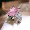 Fashion Pink Big Square 5A Crystal Wedding Ring  Sterling Silver  For Women Cocktail Ring With Stone Evening Jewellry