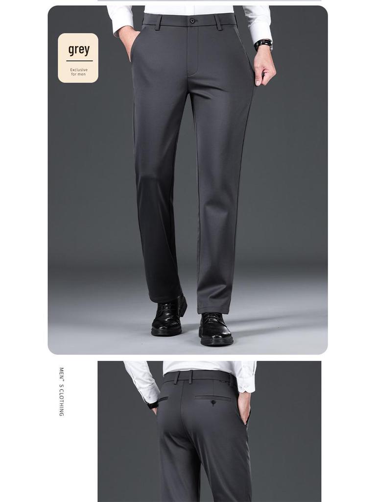 Men's High-Quality Mulberry Silk Business Casual Pants – Non-Iron, Elastic, Straight Leg for Spring/Summer