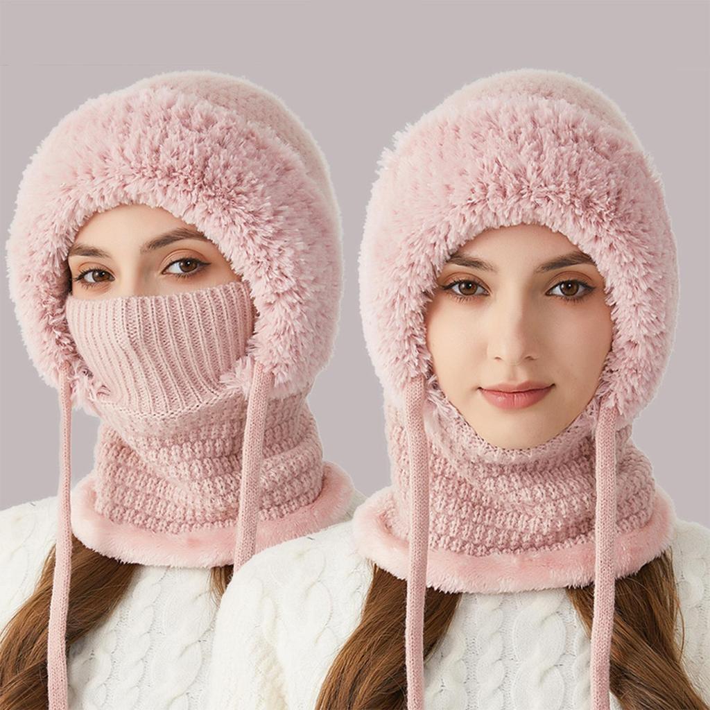 Winter Balaclavas Hat Scarf for Women Knsitted Hooded Caps Outdoor Warm Slouchy Warm Skiing Hat Outdoor Ear Protection Beanies