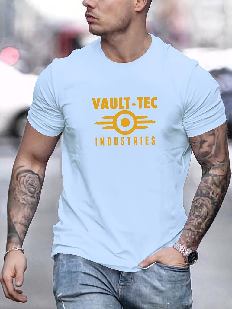 VAULT TEC INDUSTRIES Game Graphic T-Shirt Men's 100% Cotton Round Neck Oversized Streetwear Breathable Casual Trendy Tee