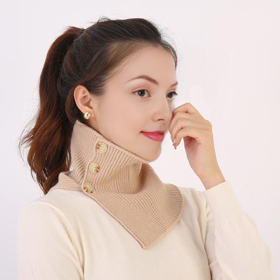 Yousheng Fake Collar Scarf Soft Velvet Thickened Winter Scarf Windproof Solid Color Buttons Closure Knitting Collar Decorative Scarf
