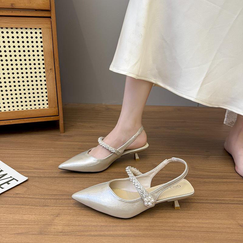 New Pointed-toe Versatile Single Shoes Such As Narrow-heeled Flip-flops