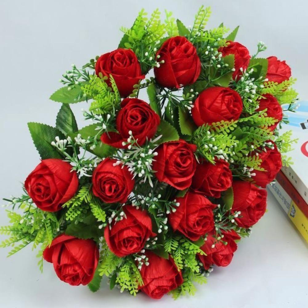 

Mini Real Happy Flower 18 Heads Crystal Grass Bouquet New Rose Flowers Decorative Home Decorative красный/зелёный
