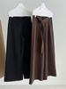 LUXI Women's Retro Lace-up Pleated Wide-Leg Pants - Autumn Casual Straight-Leg Long Trousers