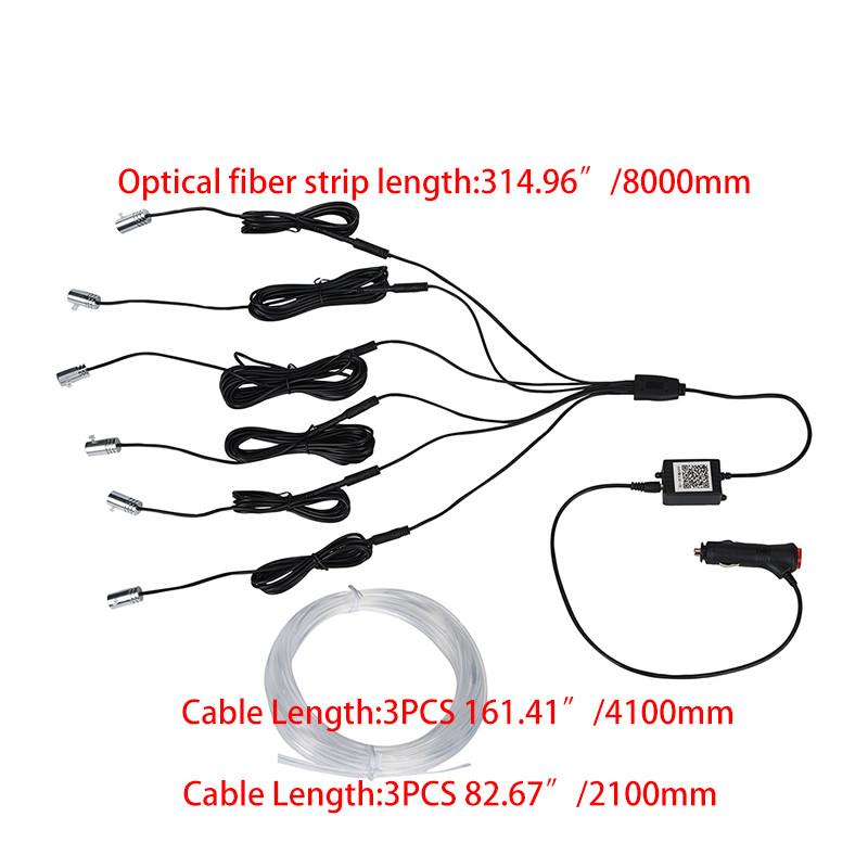 12V LED Car Opitcal Fiber Ambient Rainbow Lighting Kit Auto 6/8 Meters Optical Fiber String Atmosphere Lamp Trim