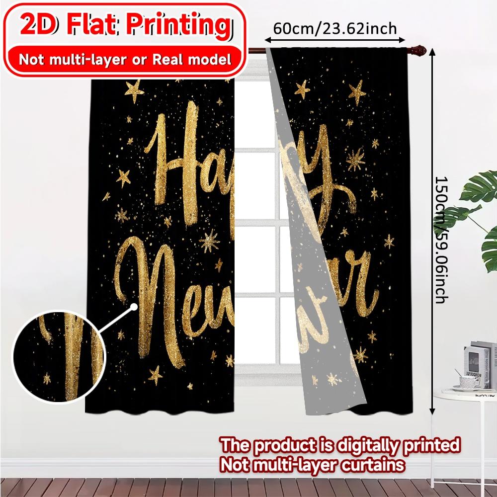 2D Flat Printing  2pcs New Year Glow Chic Pattern Curtains Yarn Curtains Decorations Inside Ldeal for Living Room   Bedroom