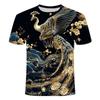 New 3D Printed Round Neck T-shirt for Summer 2024, Popular Item, Return Date, Golden Peacock Series, Men's Short Sleeved