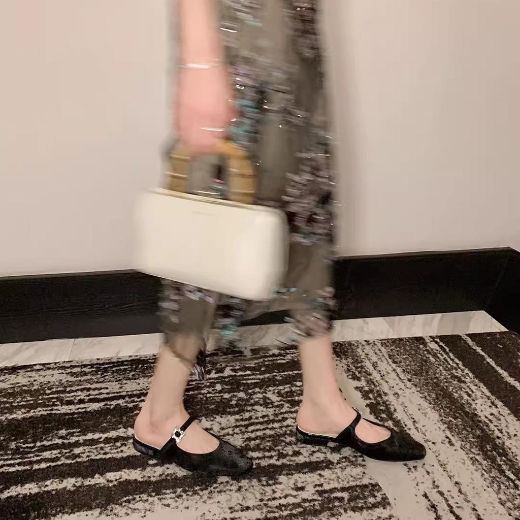 Sheepskin version of grape mother, the same national style into summer French rhinestone buckle bag head Muller half slippers women's sandals summer