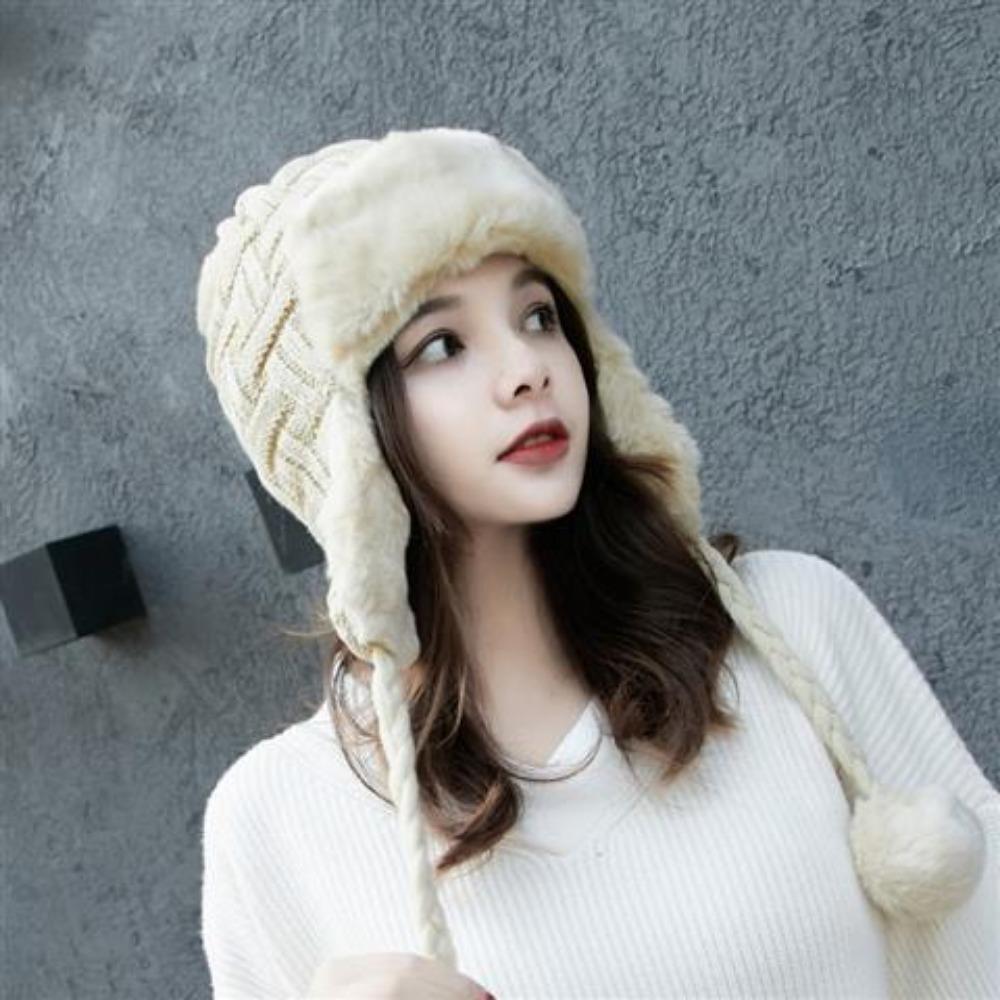 Sombrero de invierno sombrero de lana para mujer sombrero tejido cálido sombrero Lei Feng sombrero con protección para las orejas para mujer otoño e invierno versión coreana grueso a prueba de viento cubre orejas