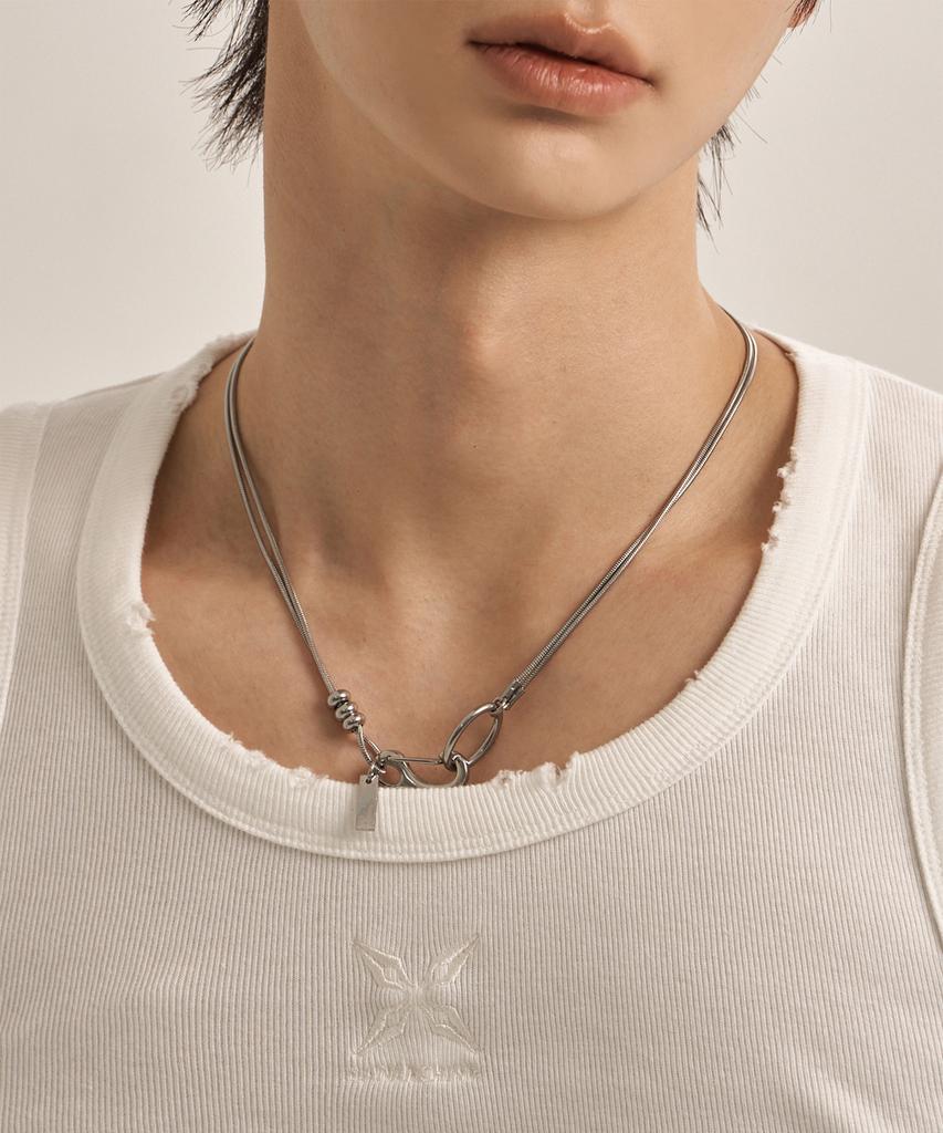 Lanarchive [1024] Double Snake Chain Buckle Necklace