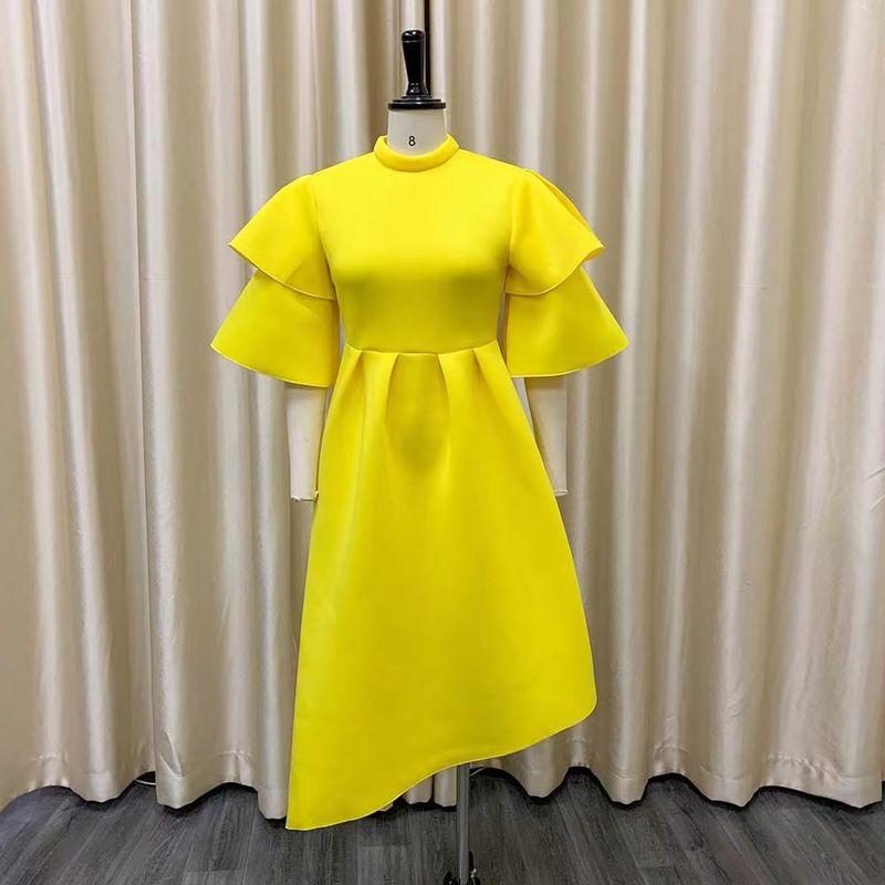 Fashion New Arrival Double Layer Lotus Leaf Sleeve Dress Pure Color Formal Swing Dress Lotus Leaf Sleep Dress